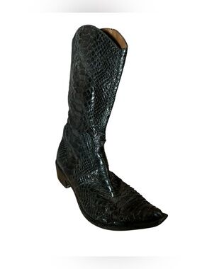 Vintage Python Snake Skin Point Toe Cowboy Boot with Zipper Size 39